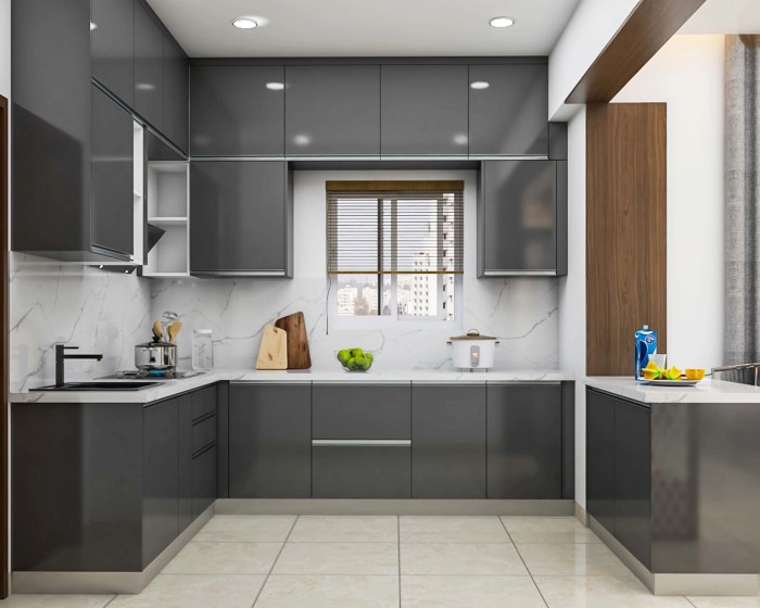 Spacious Black Indian Kitchen Design With Cabinets | Livspace Serai dapur