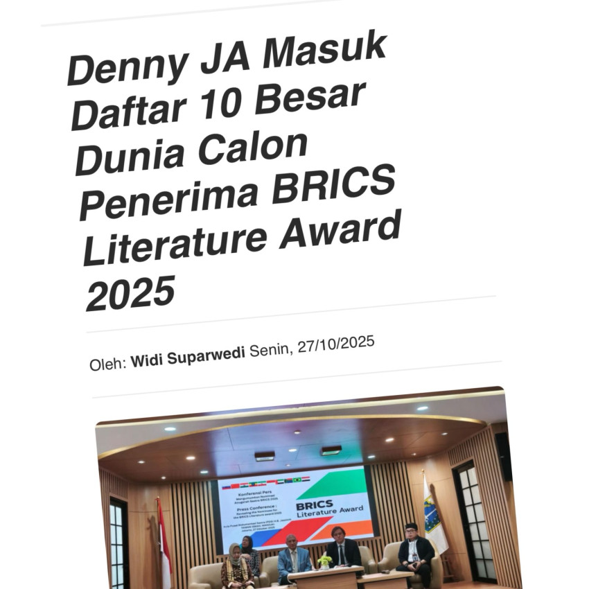 Denny JA Masuk 10 Besar Dunia Calon Penerima BRICS Literature Award 2025