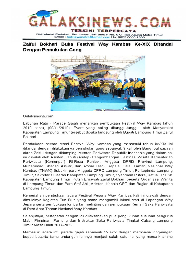 Bupati Lampung Timur: Festival Way Kambas 2025 Gerakkan Ekonomi Rakyat